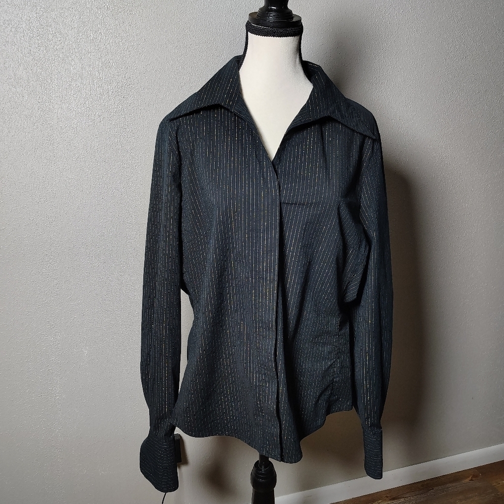 Fred David Black Shirt with Gold Stripes Large